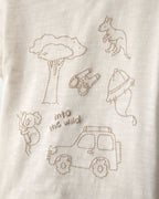 Conjunto tres piezas de algodón con camiseta, body y pantalón corto con diseño “Into the Wild”
