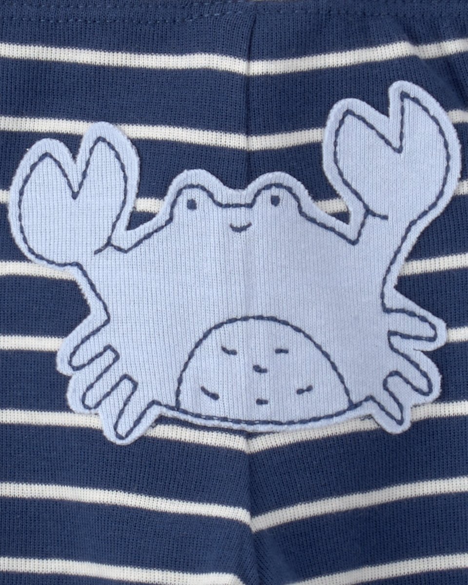 Conjunto tres piezas de algodón con dos bodies y pantalón, diseño animales marinos