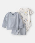 Conjunto tres piezas de algodón sudadera, body y pantalón corto con diseño limones