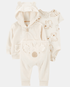 Conjunto tres piezas de chaqueta, pantalón y body corto, diseño koala
