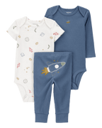 Conjunto tres piezas pantalón y dos bodies diseño cohete