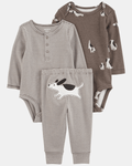 Conjunto tres piezas pantalón y dos bodies diseño de perro