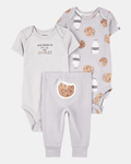 Conjunto tres piezas pantalón y dos bodies diseño galletitas