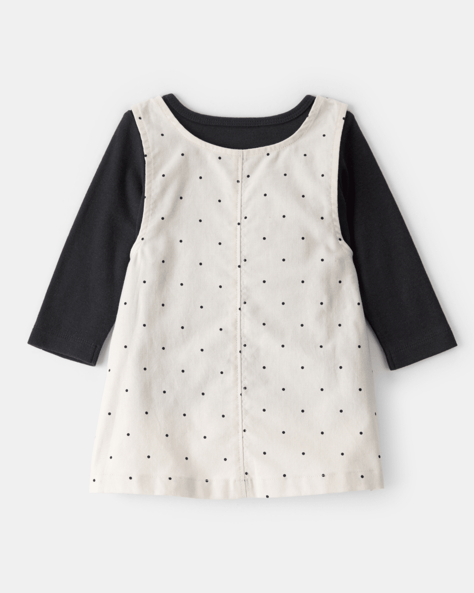 Conjunto tres piezas vestido con corazones, camiseta y leotardos marfil