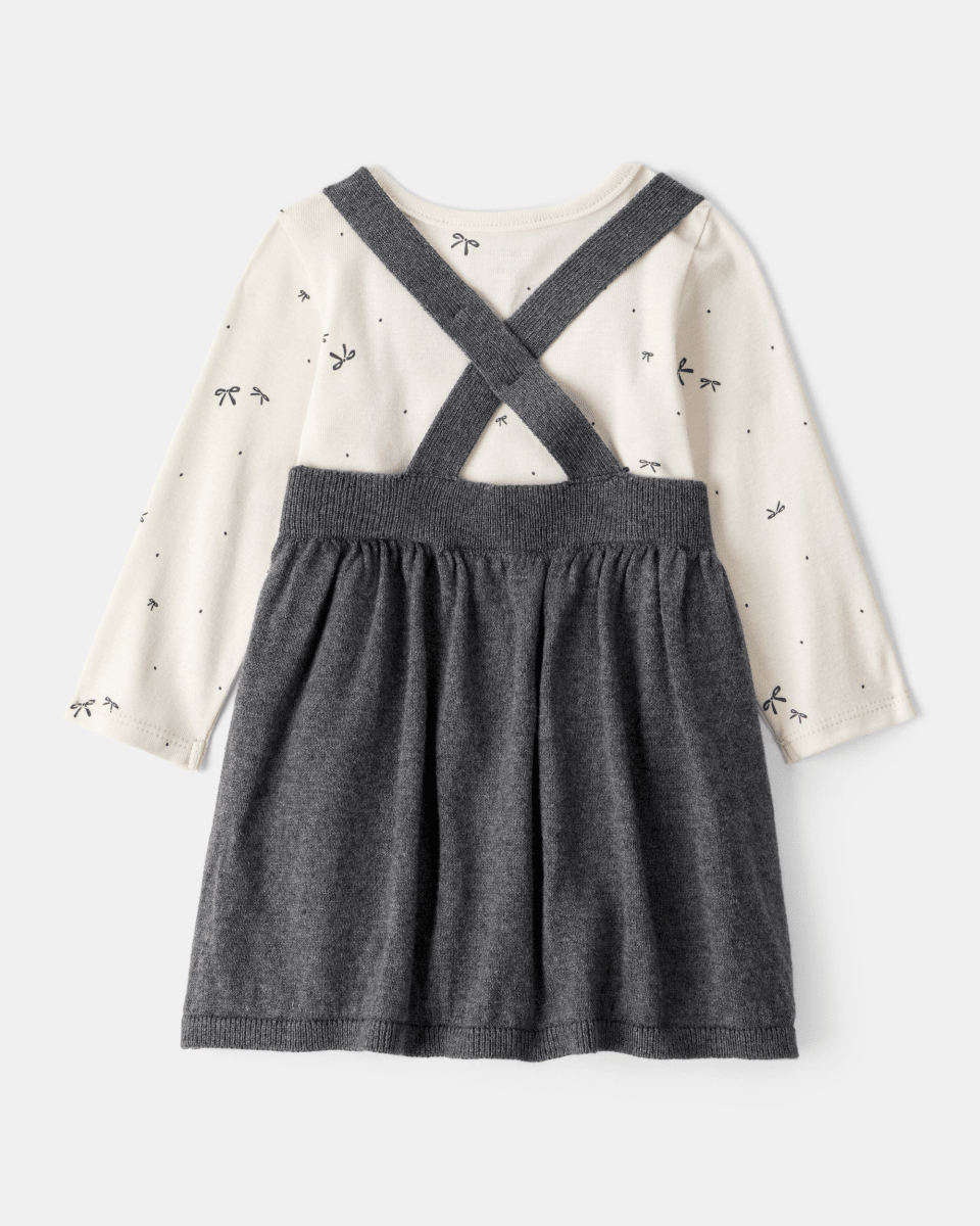 Conjunto vestido algodón gris con lazos