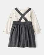 Conjunto vestido algodón gris con lazos