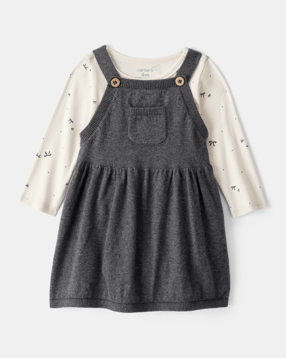 Conjunto vestido algodón gris con lazos