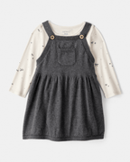 Conjunto vestido algodón gris con lazos