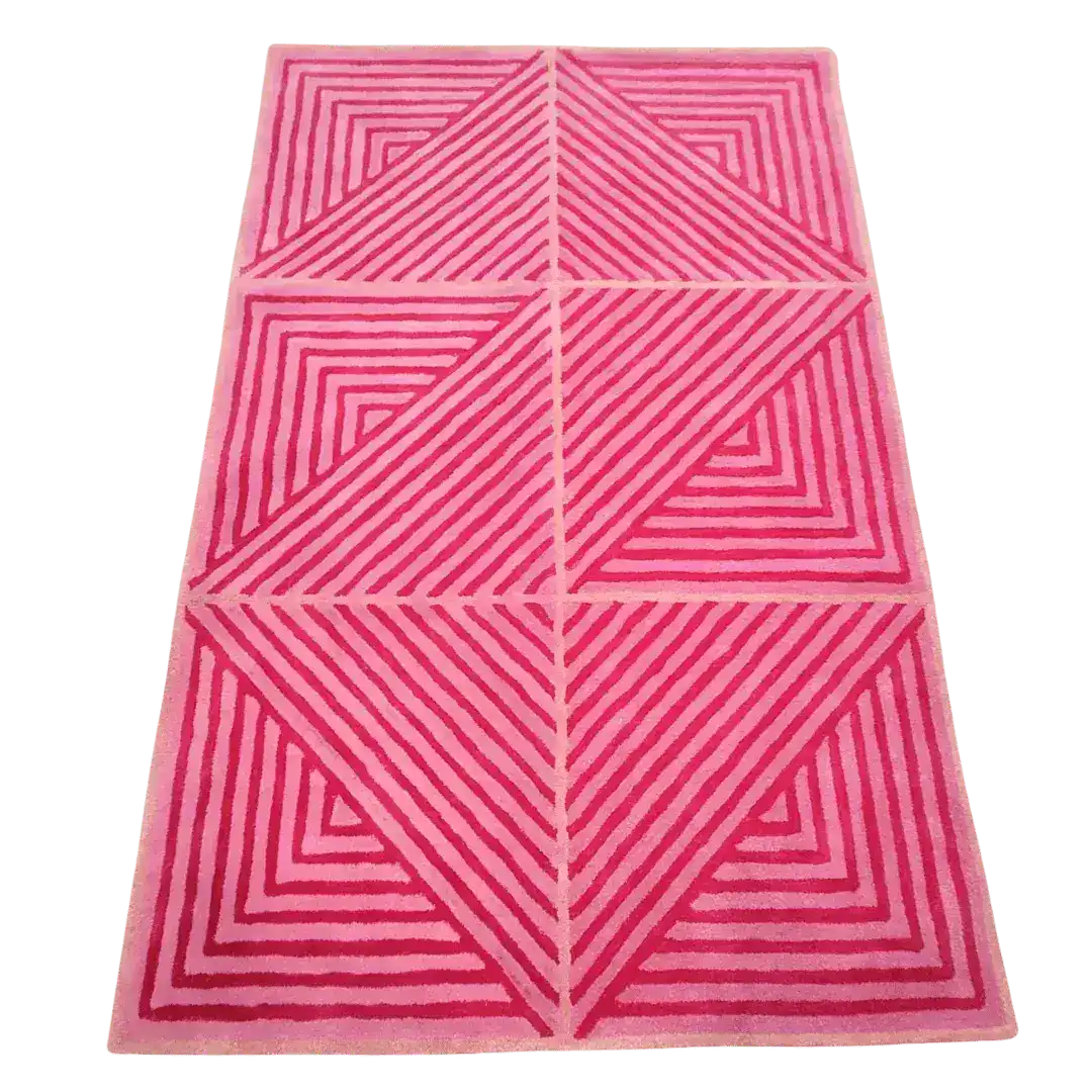 Contemporary Hot Pink Geometric Hand Tufted Wool Rug