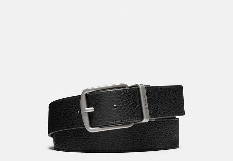 COACH® Men's Cinturón reversible cortado a medida con hebilla tipo arnés de 38 mm en Negro | Cuir
