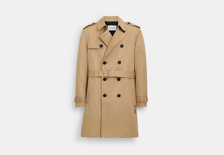 COACH® Men's Gabardina en Beige, Talla Mediano