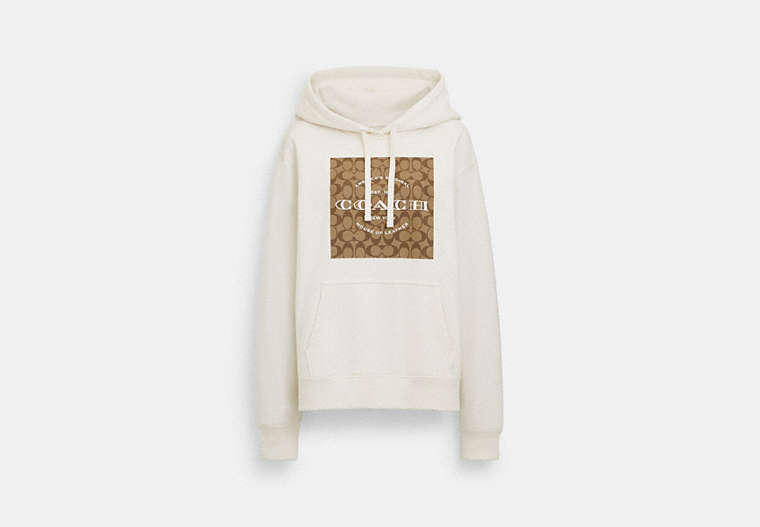 COACH® Women's Sudadera con capucha cuadrada de firma en Blanco, Talla Mediano
