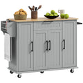 Rolling Kitchen Cart with Rubberwood Top and Adjustable Shelves, Grey