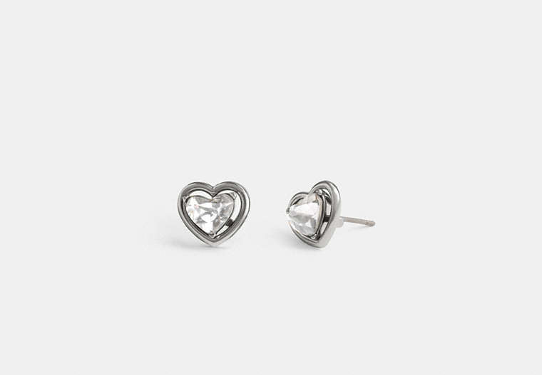COACH® Women's Pendientes Tipo Dormilona Halo Con Forma De Corazón en Gris/silver | Métal