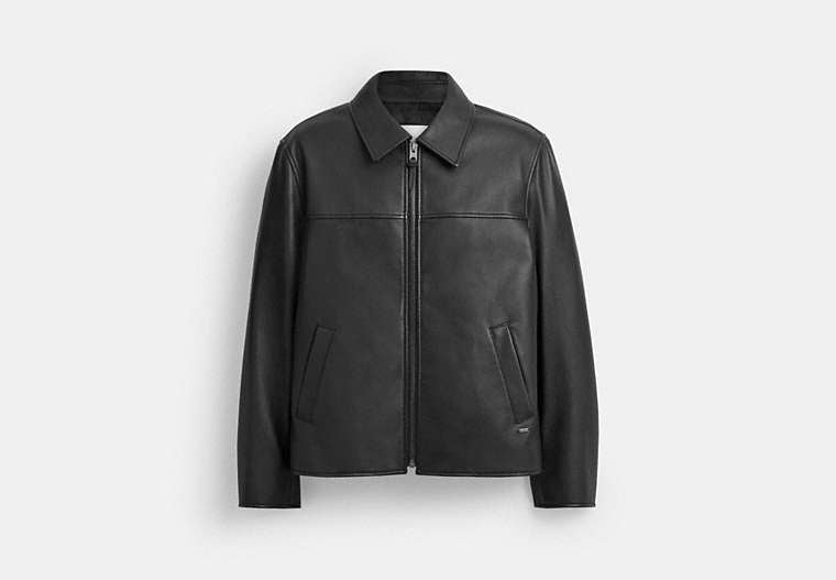 COACH® Men's Chaqueta de piel en Negro, Talla Mediano | Coton