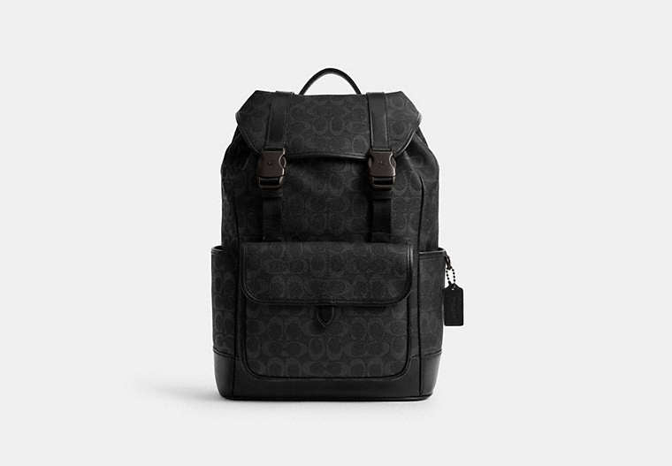 COACH® Men's Mochila Con Solapa League En Lona De Firma en Negro | Toile Enduite Signature/pvc