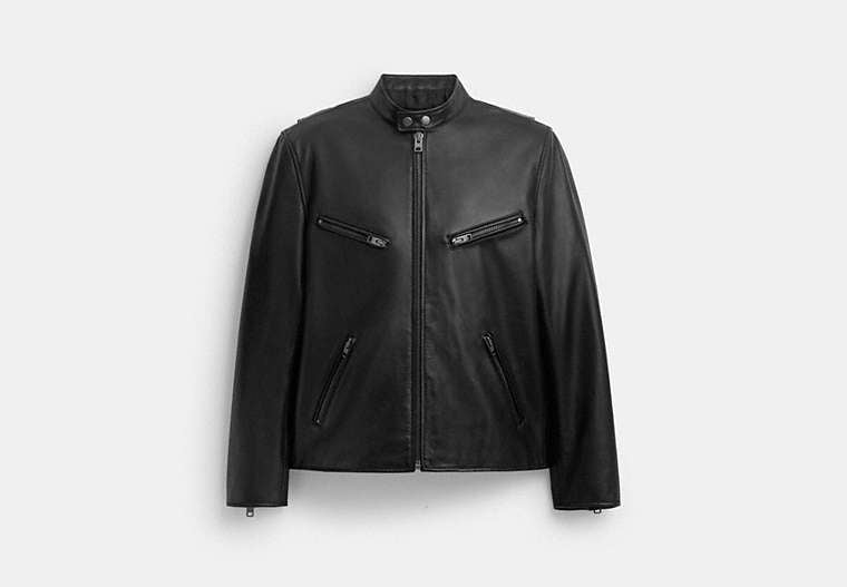 COACH® Men's Chaqueta de piloto en piel en Negro, Talla Mediano