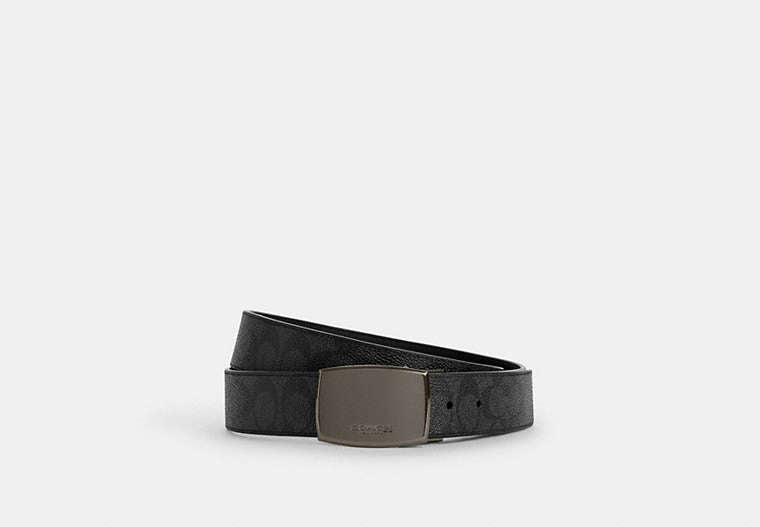 COACH® Men's Cinturón reversible cortado a medida con placa y hebilla tipo arnés de 38 mm en caja | Pvc