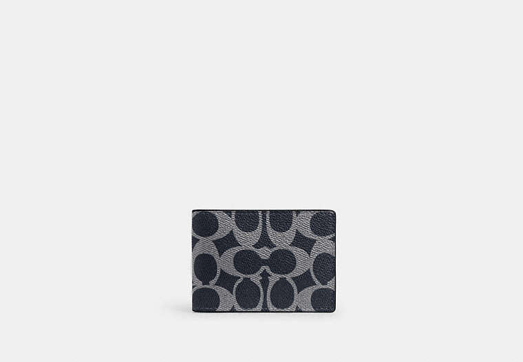 COACH® Men's Cartera Billetera Compacta En Lona De Firma en Azul | Pvc