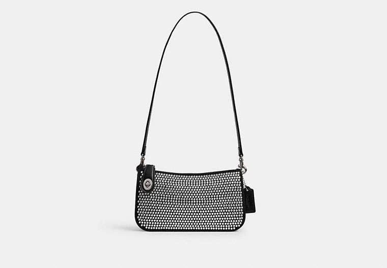 COACH® Women's Bolso de hombro Penn con cristal en Negro | Cuir