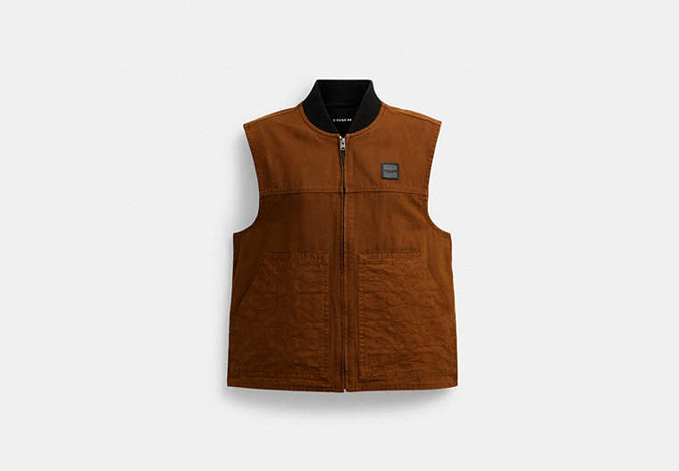 COACH® Men's Chaleco de trabajo en Castaño, Talla Mediano | Coton