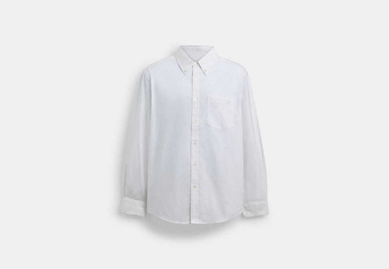 COACH® Men's Camisa de botones con manga larga en Blanco, Talla Mediano | Coton