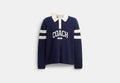 COACH® Men's Polo De Punto Con Gráfico Y Manga Larga en Azul, Talla Mediano | Coton