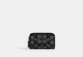 COACH® Women's Tarjetero básico con cremallera perimetral pequeño en jacquard de firma y cristal en Negro