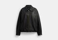 COACH® Women's Chaqueta de piel extragrande con placa Heritage C en Negro, Talla Mediano | Body