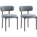 Set of 2 Modern Dining Chairs with Berber Fleece Upholstery & Steel Legs, Grey