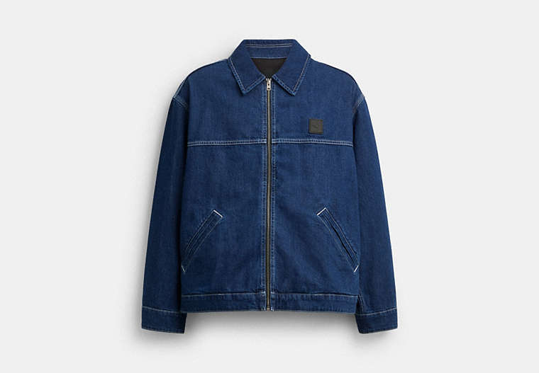 COACH® Men's Chaqueta de trabajo de tela vaquera en Azul, Talla Mediano | Coton