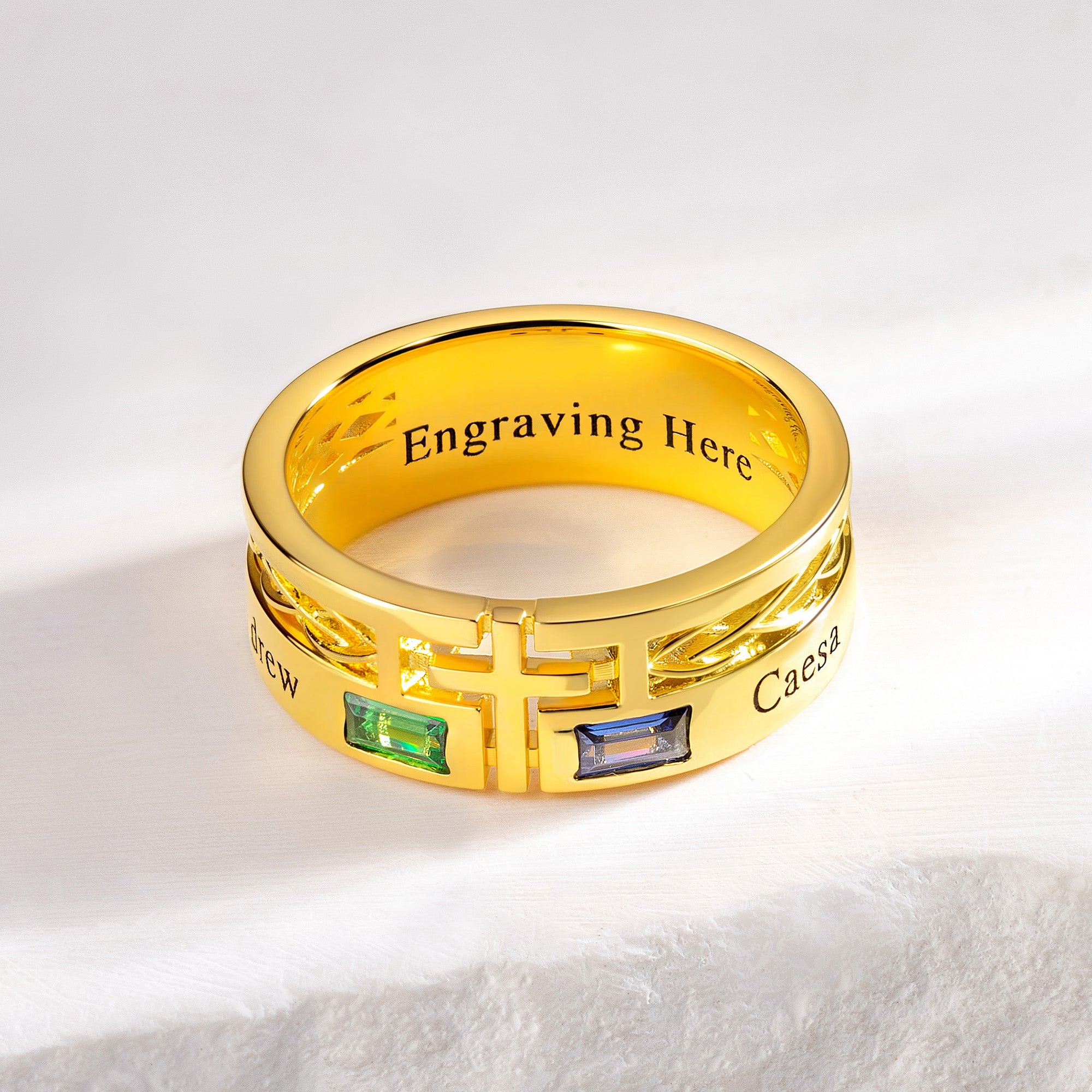 Anillo Personalizado Cruz Piedra de Nacimiento Hueco con Nombre y Texto Grabado Joyería Religiosa Cumpleaños Aniversario Bautizo Regalo para Hombre Cristiano
