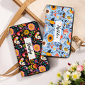 Personalizada Folk Art Flor Grande PU Cuero Nombre Cartera de Mano con Múltiples Compartimentos y Cremallera de Metal Cumpleaños Aniversario Regalo para Mujer