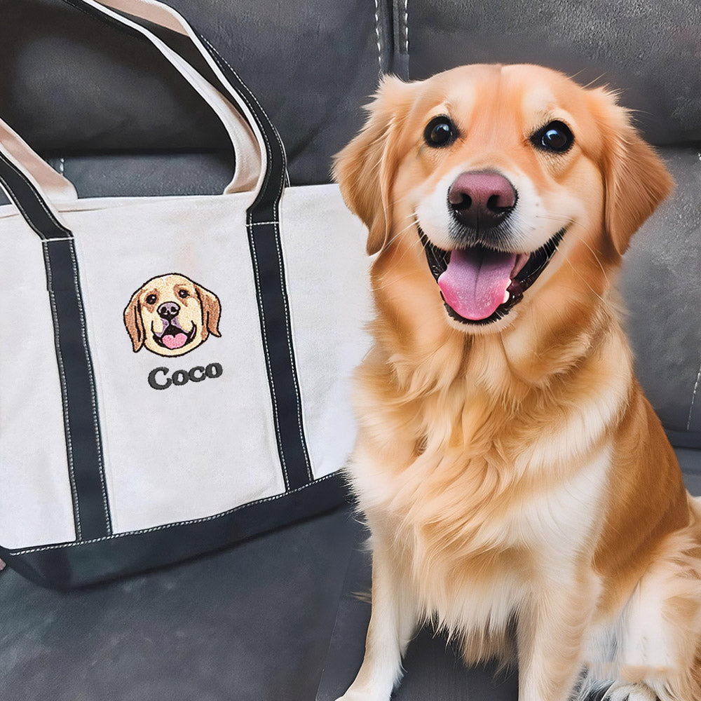 Bordado Personalizado 1-4 Perro Gato Mascota Retrato Fotos Bolsa Oxford con Nombres Cumpleaños Día de la Madre Regalo para Mascota Mamá Amante