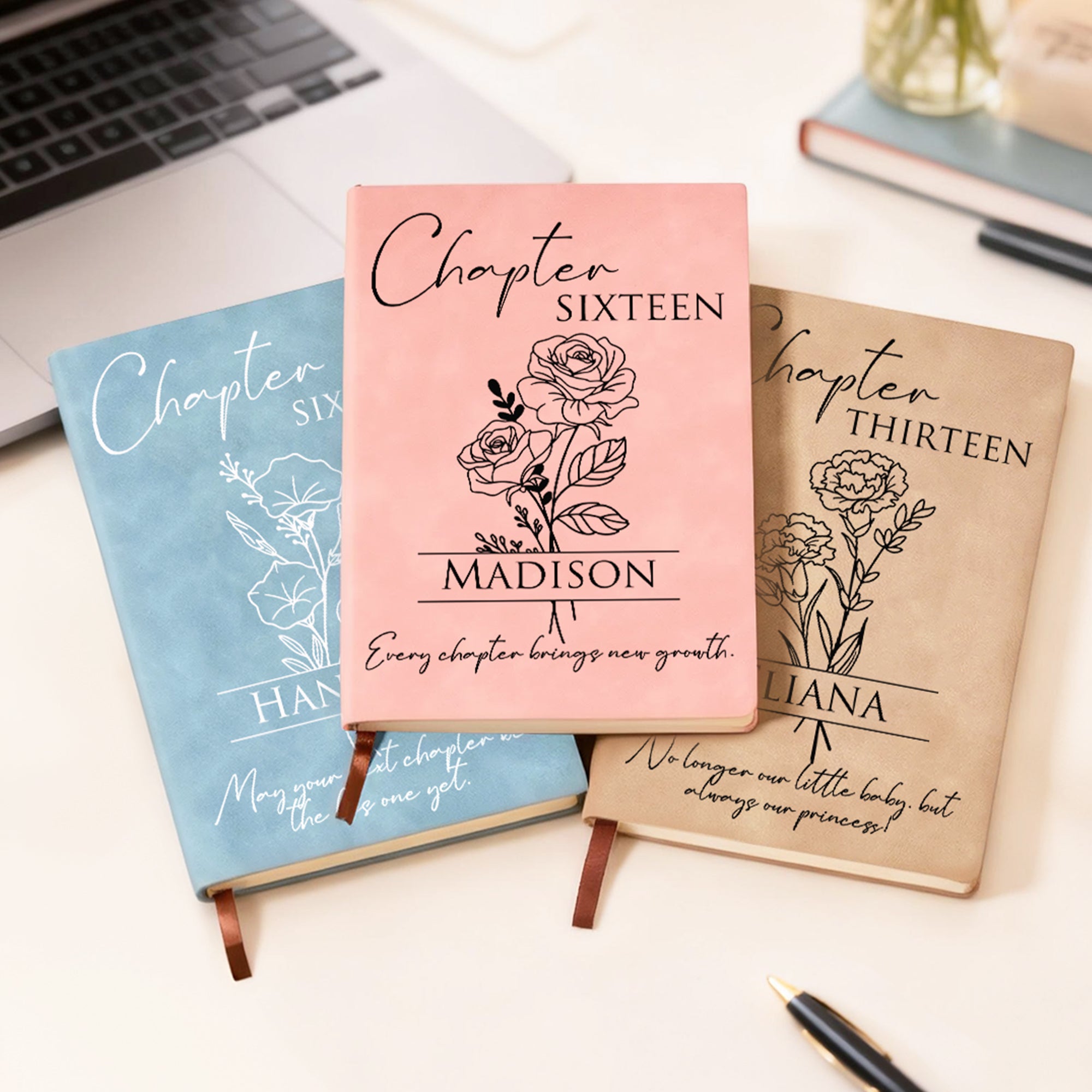Cuaderno de Nacimiento Personalizado Capítulo Dieciséis Flor con Edad y Nombre Regalo de Cumpleaños de Navidad para Niños Niñas
