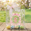 Guirnalda personalizada acuarela Beatrix Potter Peter Rabbit Initial Bolsa de regalo transparente con nombre y lazo rosa Fiesta de caza del huevo de Pascua Regalo para niños
