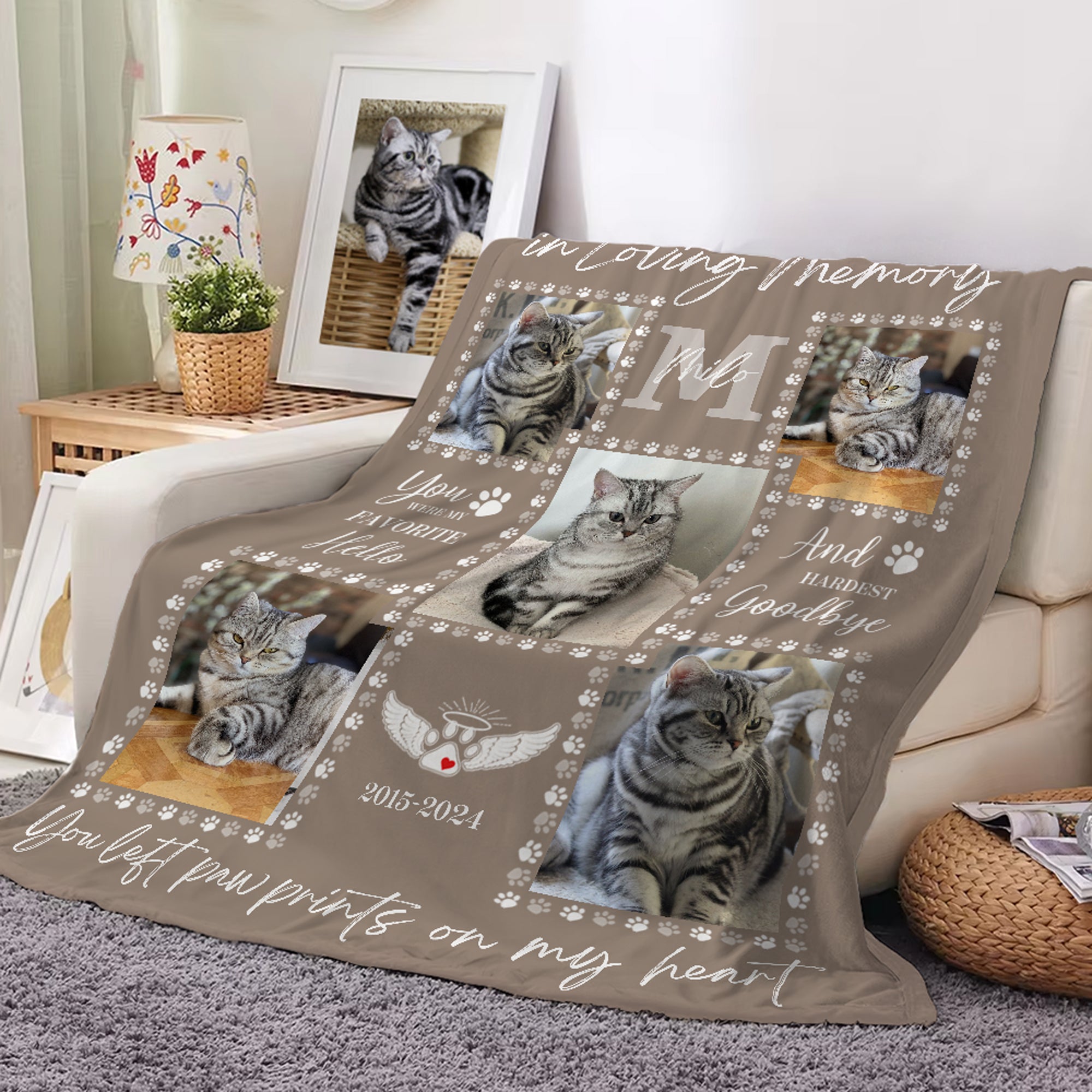 Foto Personalizada Pata de Mascota Manta Suave Multicolor con Nombre y Fecha Decoración del Hogar Regalo Conmemorativo para los Amantes de las Mascotas