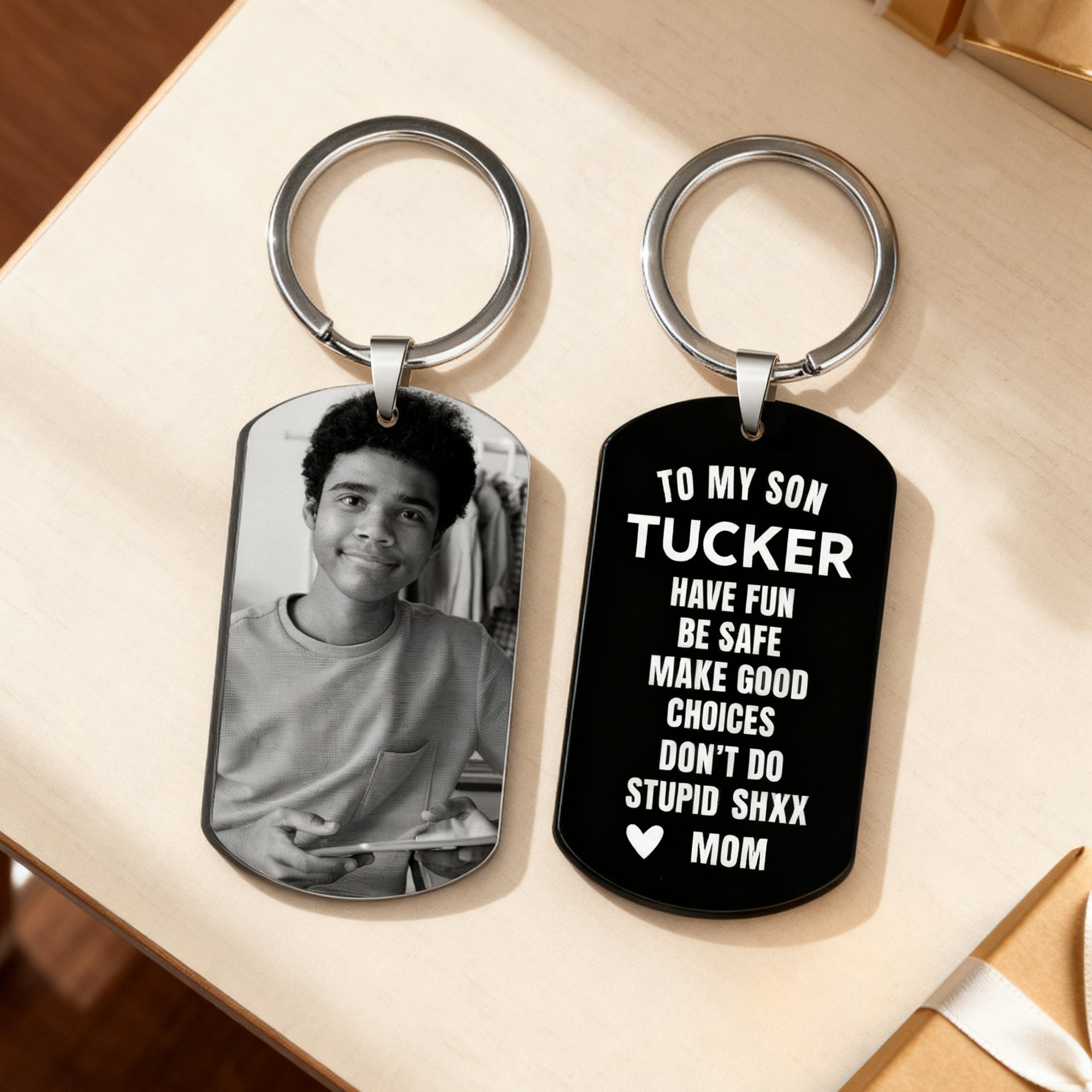Personalizado Heartfelt Recordatorio Foto Llavero Bolsa Etiqueta con Nombre y Texto Cumpleaños Navidad Regalo para Familia Amigos