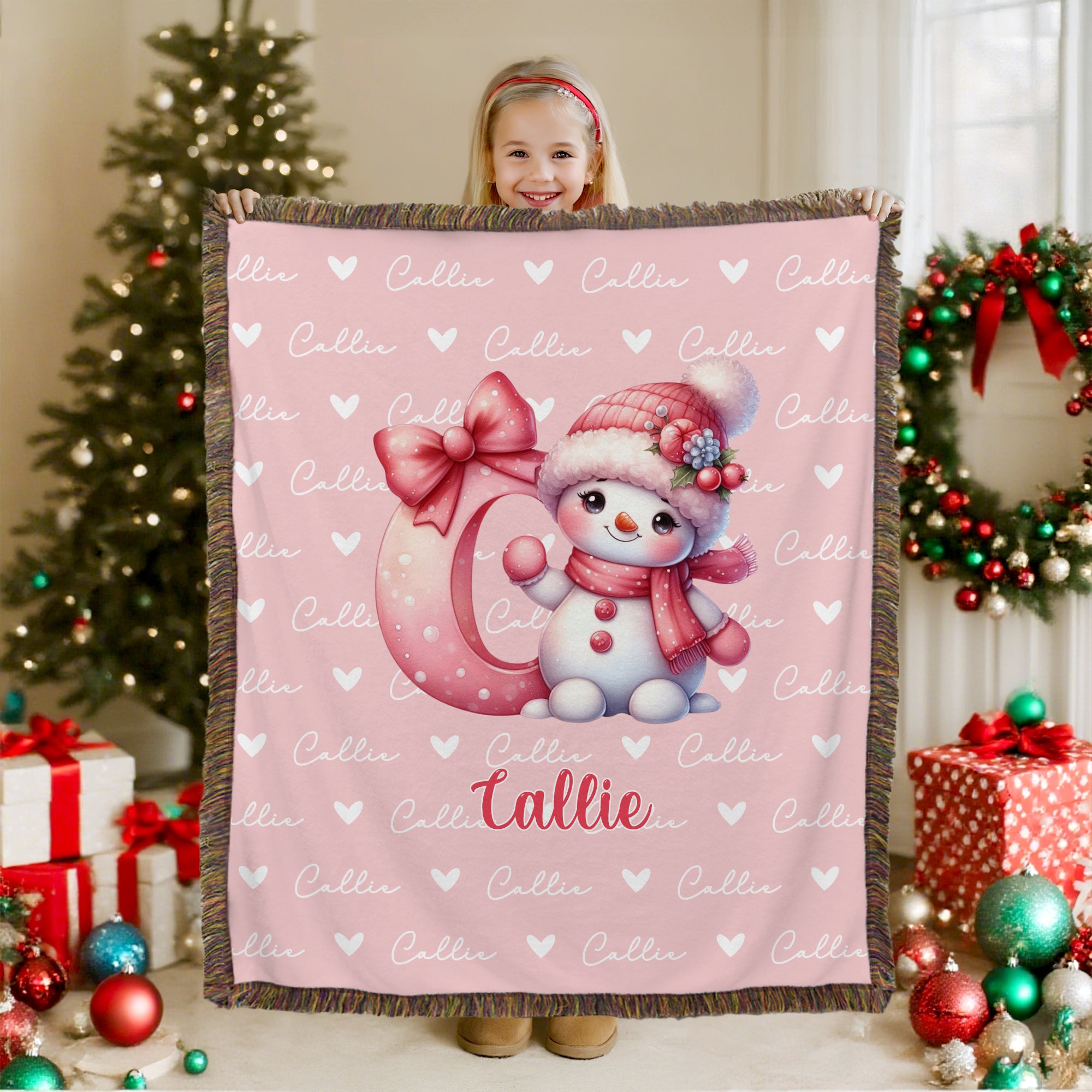 Personalizado lindo sombrero de Santa Claus muñeco de nieve inicial palabra nube suave borla manta con nombre decoración del hogar Navidad Aniversario regalo para la familia