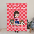 Personalizado Multicolor Checkerboard Cute Cartoon Character Soft Throw Blanket with Name Birthday Christmas Reading Gift for Book Lovers Ratones de biblioteca