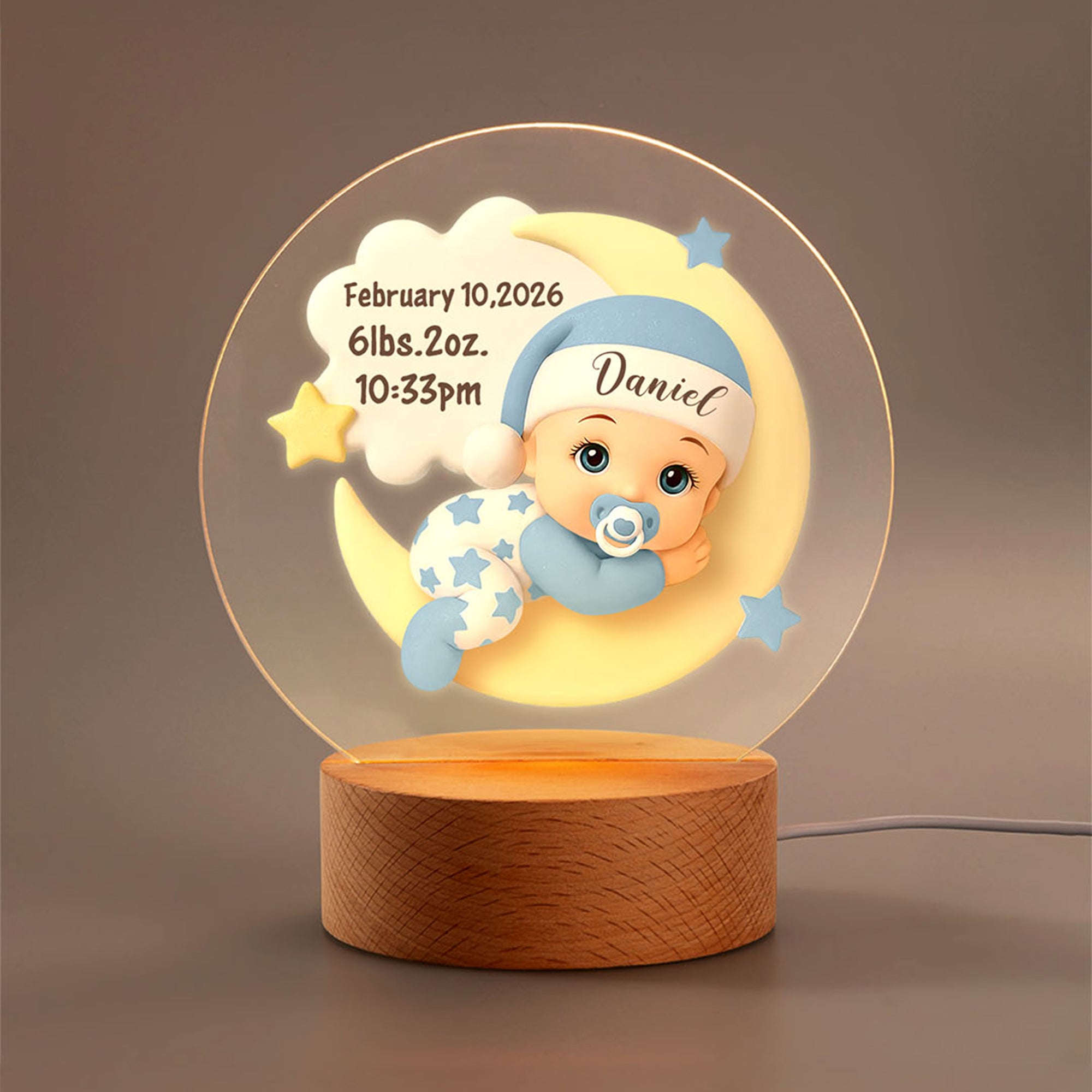 Luz nocturna LED personalizada con nombre, fecha e información de nacimiento Regalo de Baby Shower para recién nacidos
