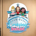 Imán de nevera personalizado con el nombre de una amiga de dibujos animados de un barco de crucero Decoración para el hogar Viaje de verano Regalo de cumpleaños para las mejores amigas