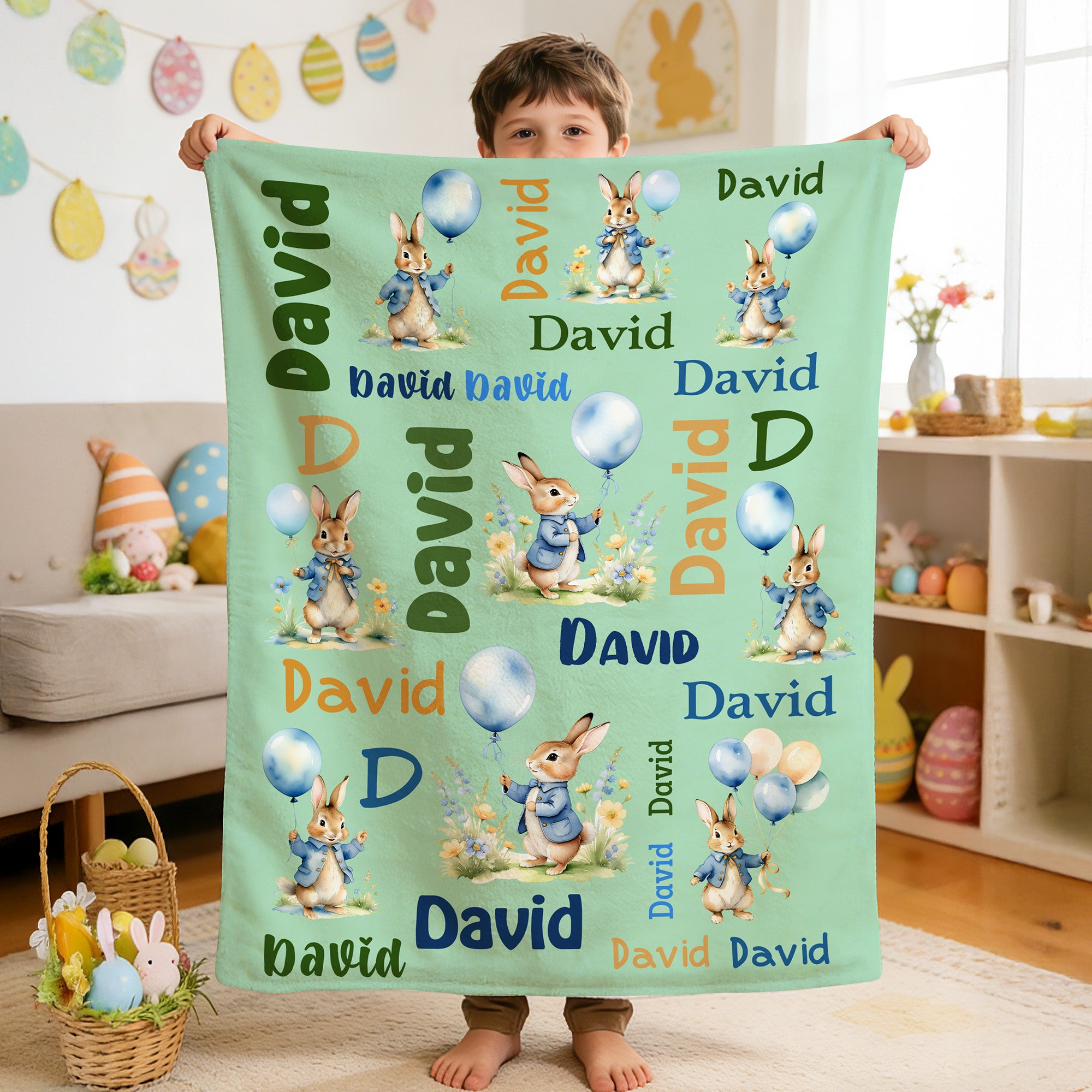 Personalizado lindo Pascua Peter Rabbit suave manta con nombre decoración del hogar Pascua Baby Shower regalo para recién nacidos niños