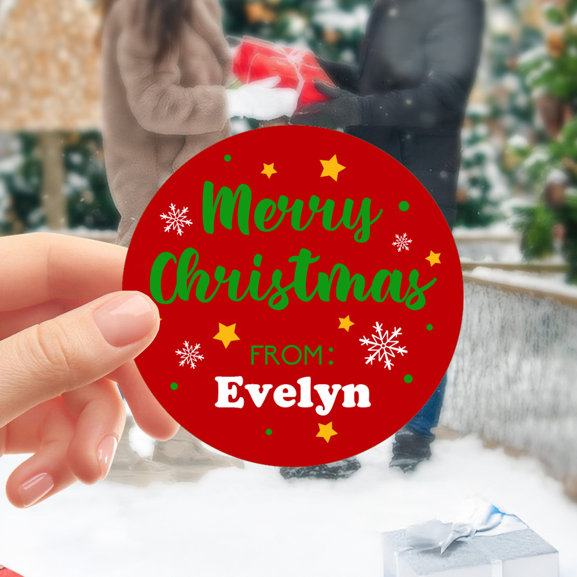 Personalizada Feliz Navidad De Pegatinas impermeables con nombre Regalo Decoración Fiesta de Navidad Regalo para la familia amigo