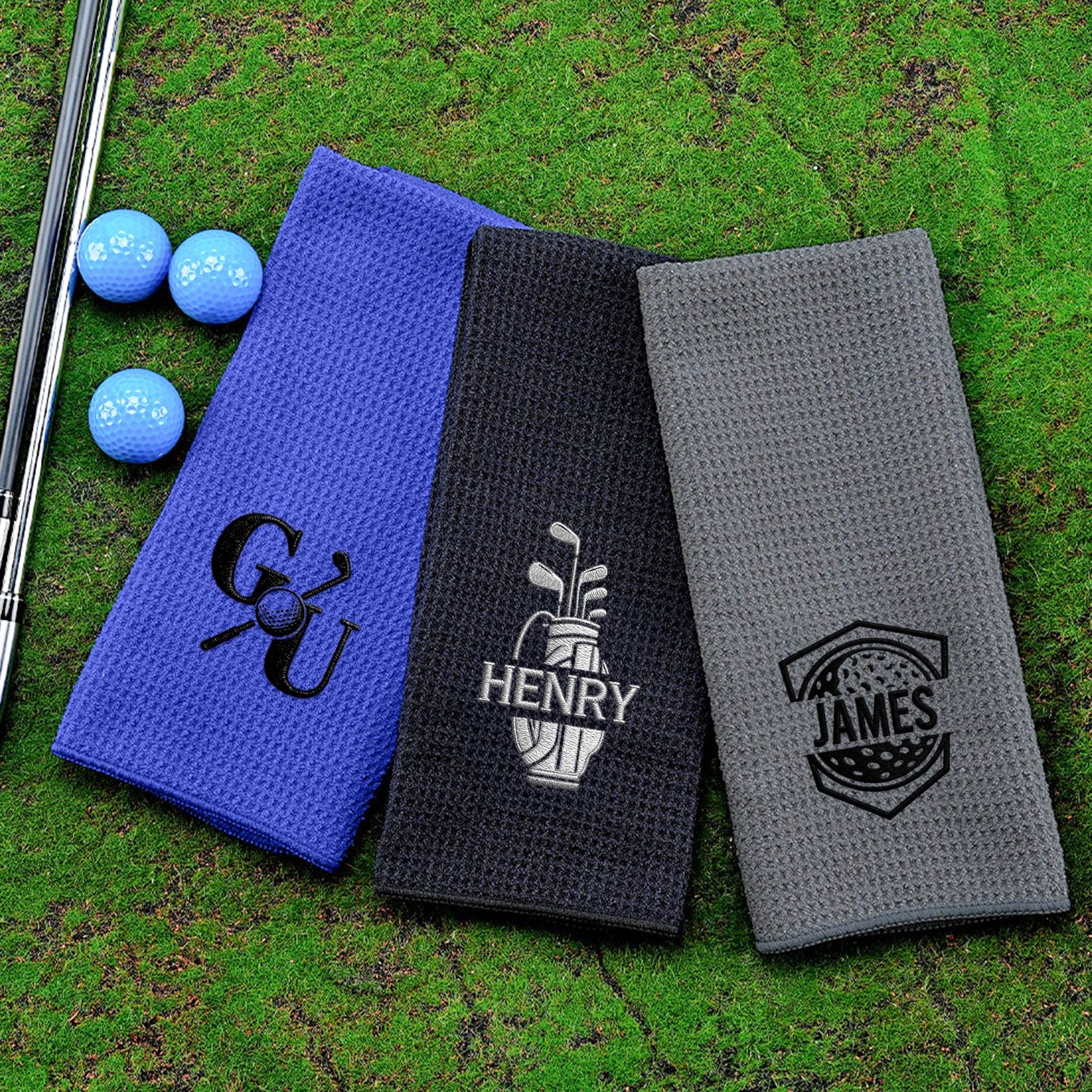 Toalla deportiva personalizada bordada con tema de golf, inicial del nombre y clip para mosquetón Regalo de entrenamiento diario con palo de golf para los amantes del golf