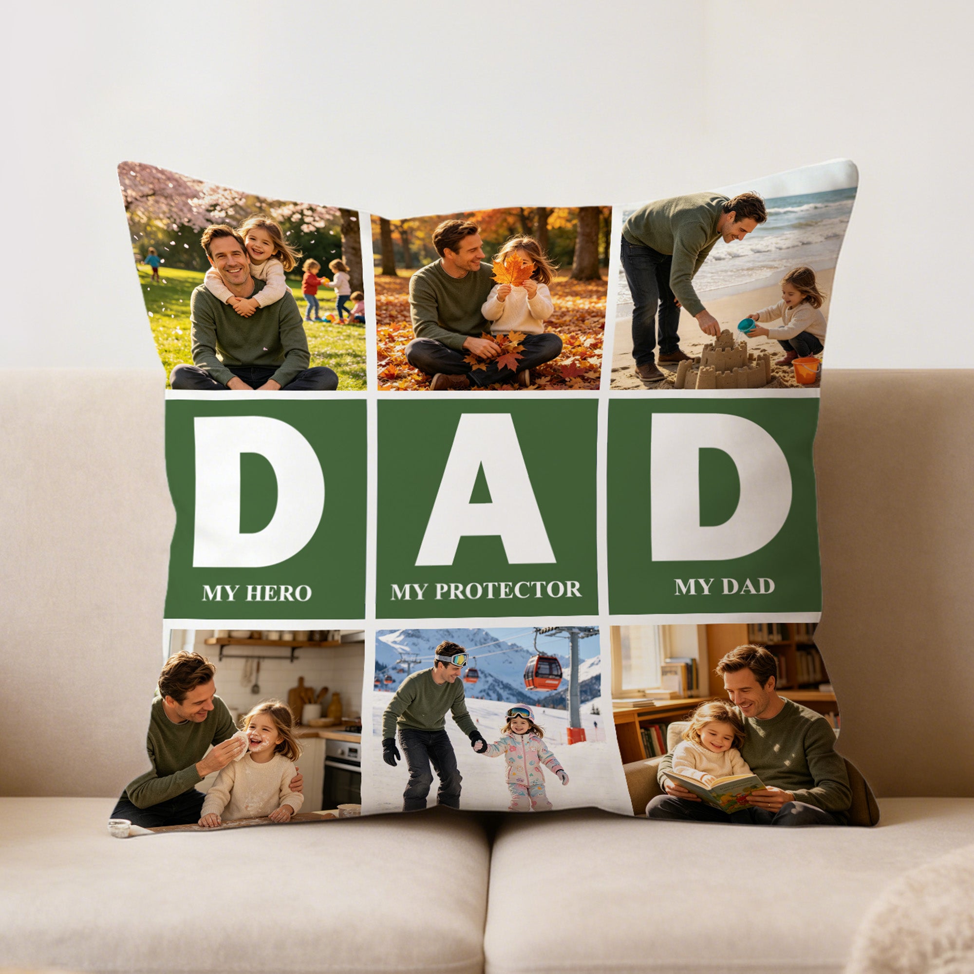 Diseño Personalizado Papá 6 Fotos Funda Almohada Suave Decoración del Hogar Feliz Día del Padre Regalo para el Padre Hombre