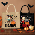 Bolsa de yute personalizada con nombre Calabaza lunar Halloween Personaje de dibujos animados Fiesta de Halloween Regalo para niños Niñas