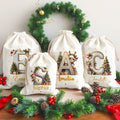 Personalizada de dibujos animados Alce Árbol de Navidad Inicial de lona bolsa de regalo de cordón con el nombre de regalo de Navidad para los amigos de la familia
