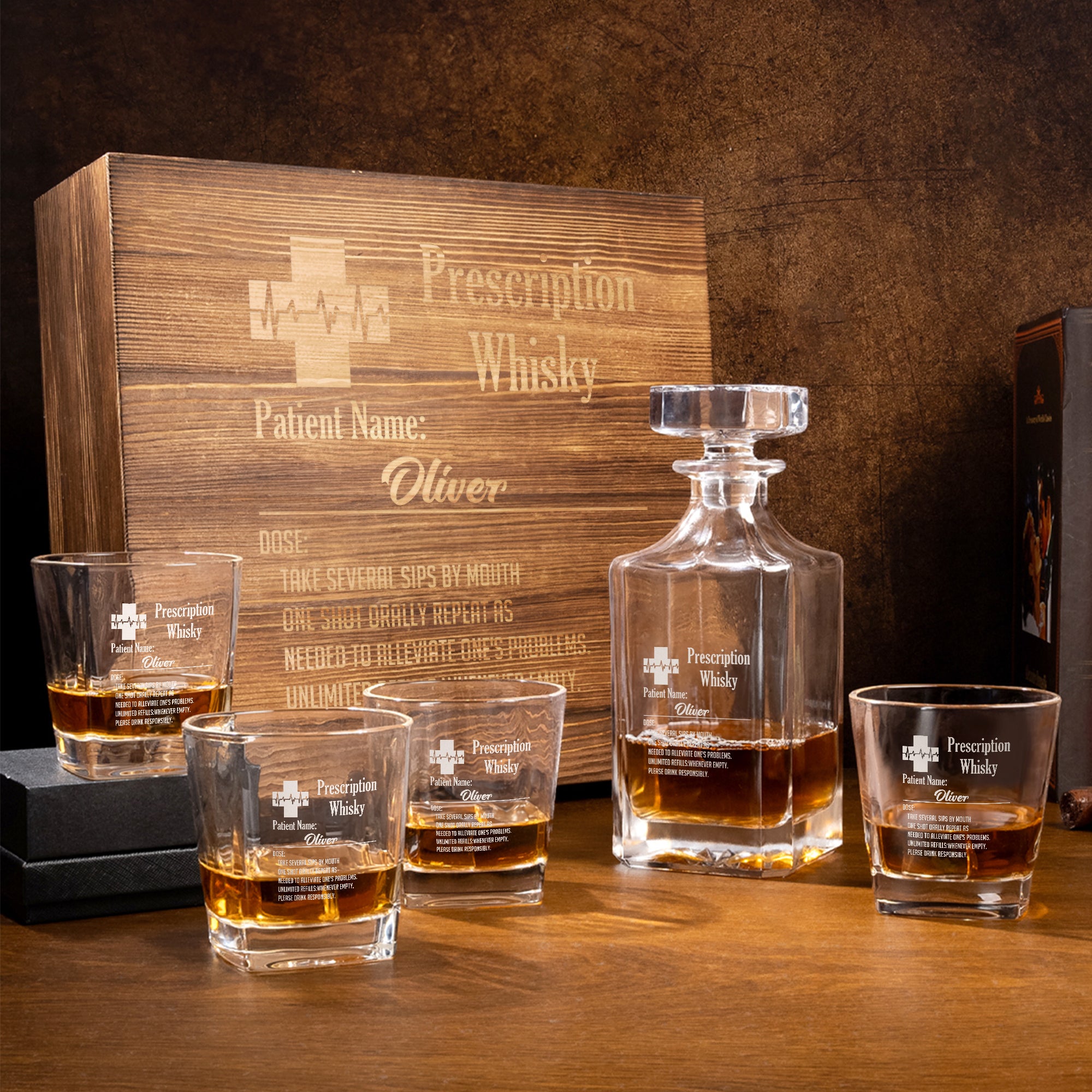 Decantador de Whisky Personalizado con Nombre para el Día del Padre Regalo de Cumpleaños para Barman Amante del Whisky