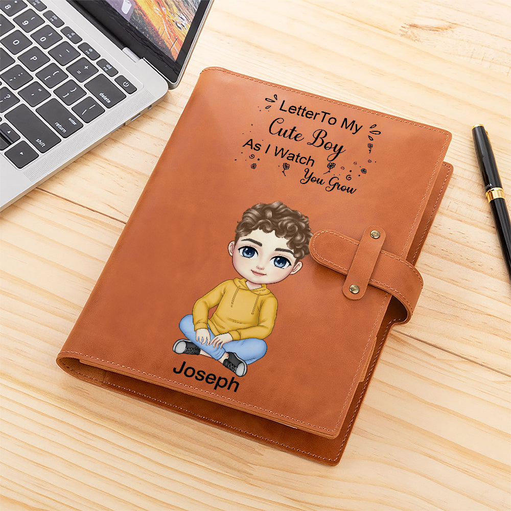 Personalizado Cartoon Character A5 Sketchbook Cuaderno de cuero de la PU con el nombre y el texto de almacenamiento de bolsillo de vuelta a la escuela Regalo de cumpleaños para los niños